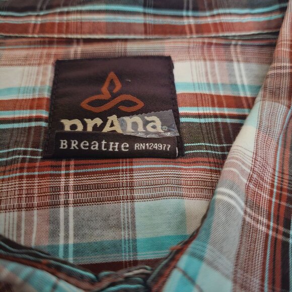 Prana Men's Plaid Pearl Snap Button Front Short Sleeve Hike Camp Shirt Size XL - Picture 7 of 11